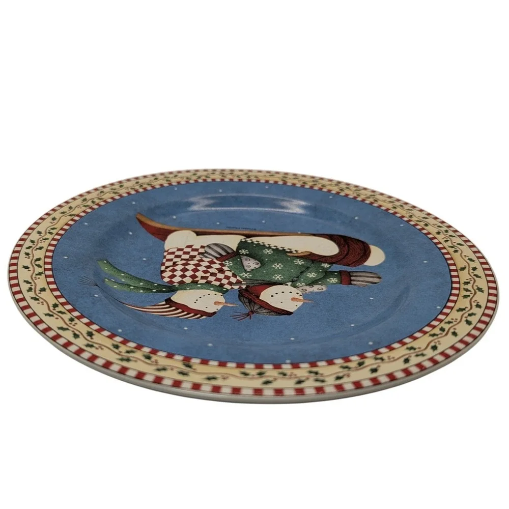 Vintage Sakura Debbie Mumm Plate Salad Christmas Holiday Jolly Snowmen 2000‎